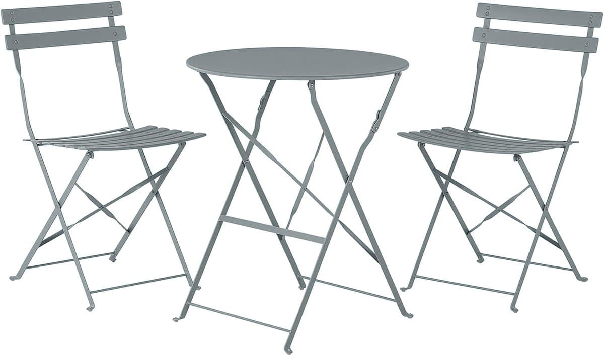 bistroset grijs 3 delig tuin en balkon inklapbare ronde tafel