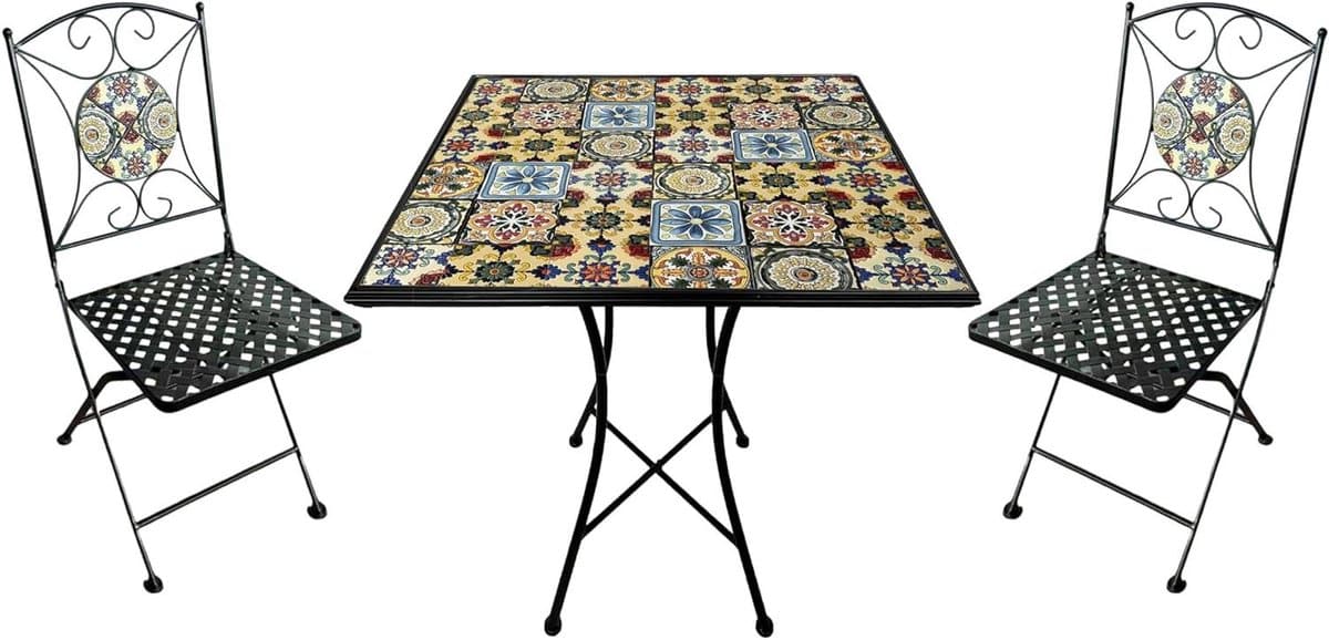 bistroset mozaïek tafel met stoelen buiten zitten