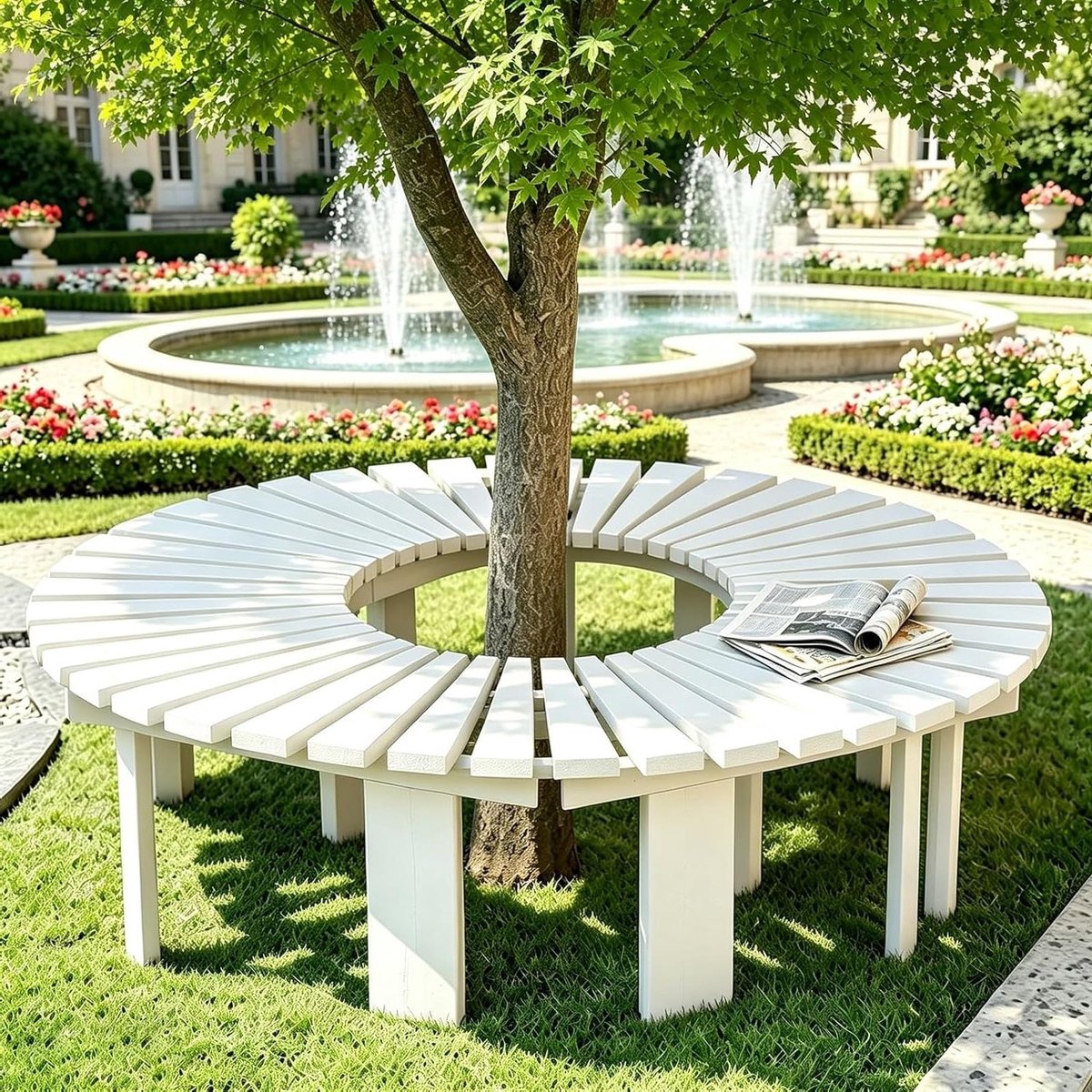 boombank halfrond tuinbank hout buiten ontspannen massief