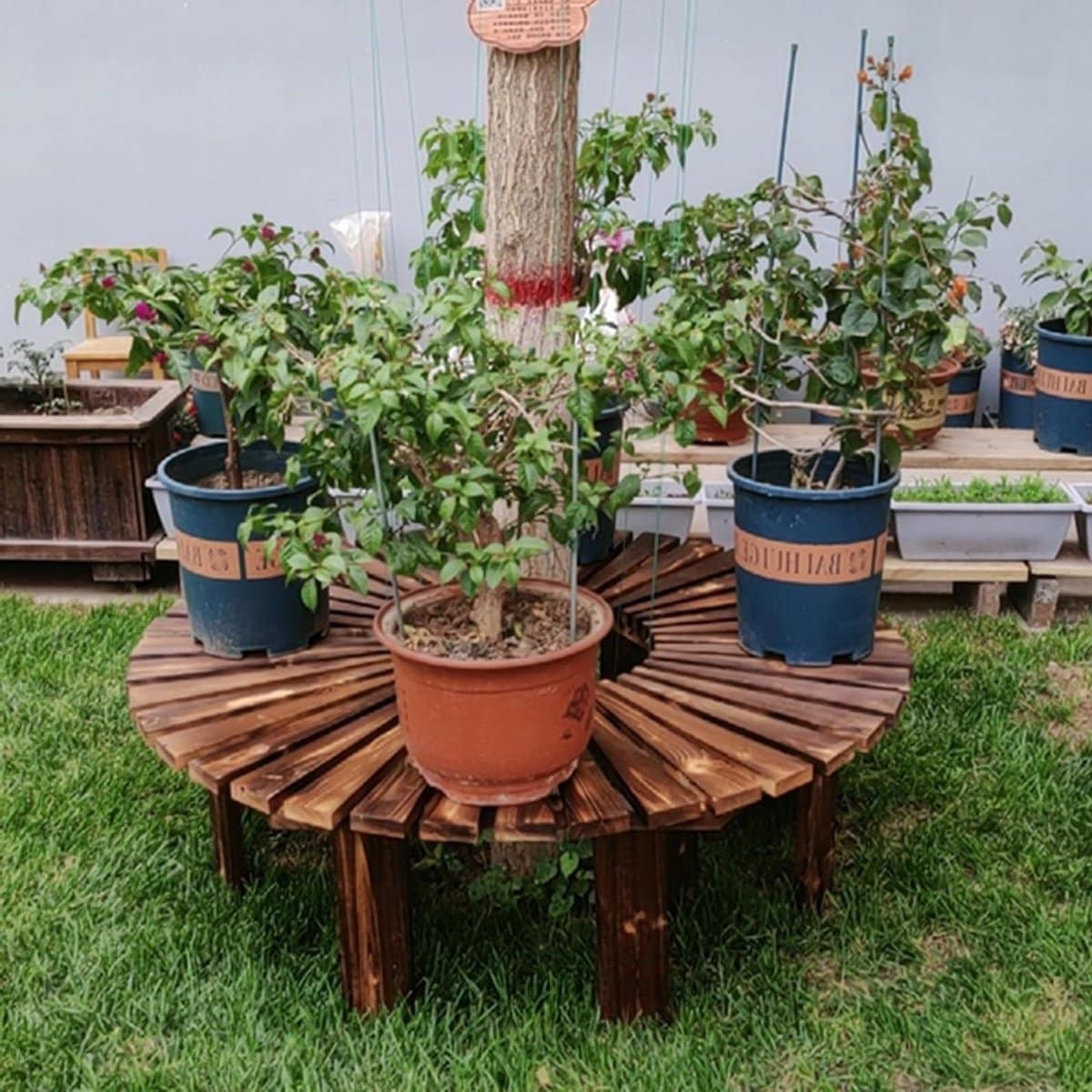 boombank rond tuinbank hout buiten ontspannen massief