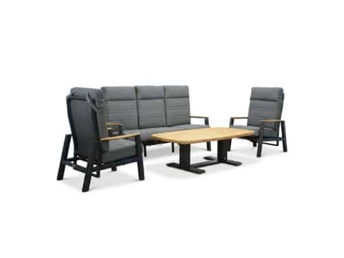 Brighton stoel-bank loungeset - verstelbaar 5 personen | aluminium + teak | antraciet | 4-delig