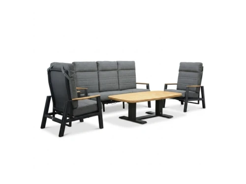 Brighton stoel-bank loungeset - verstelbaar 5 personen | aluminium + teak | antraciet | 4-delig