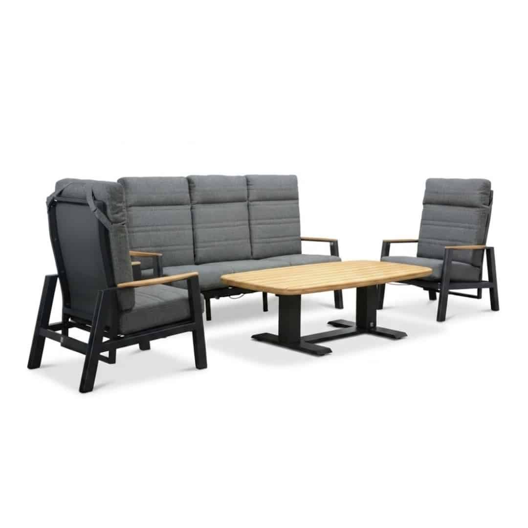 brighton stoel bank loungeset verstelbaar 5 personen | aluminium + teak | antraciet | 4 delig