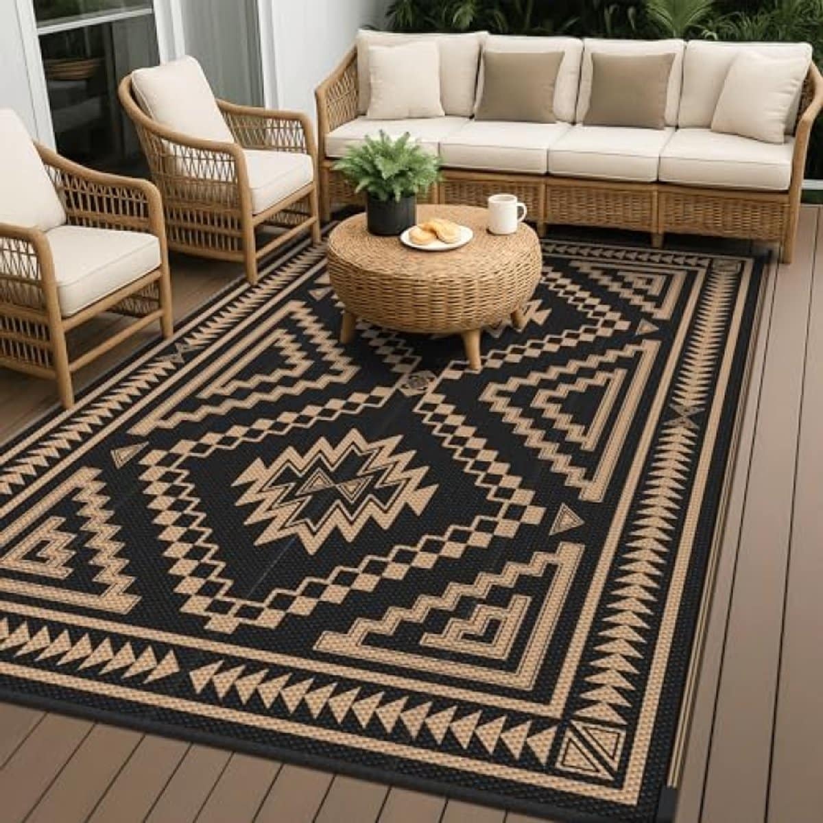 buitenkleed waterdicht wasbaar picknickkleed 180x275cm ruitpatroon zwart bruin