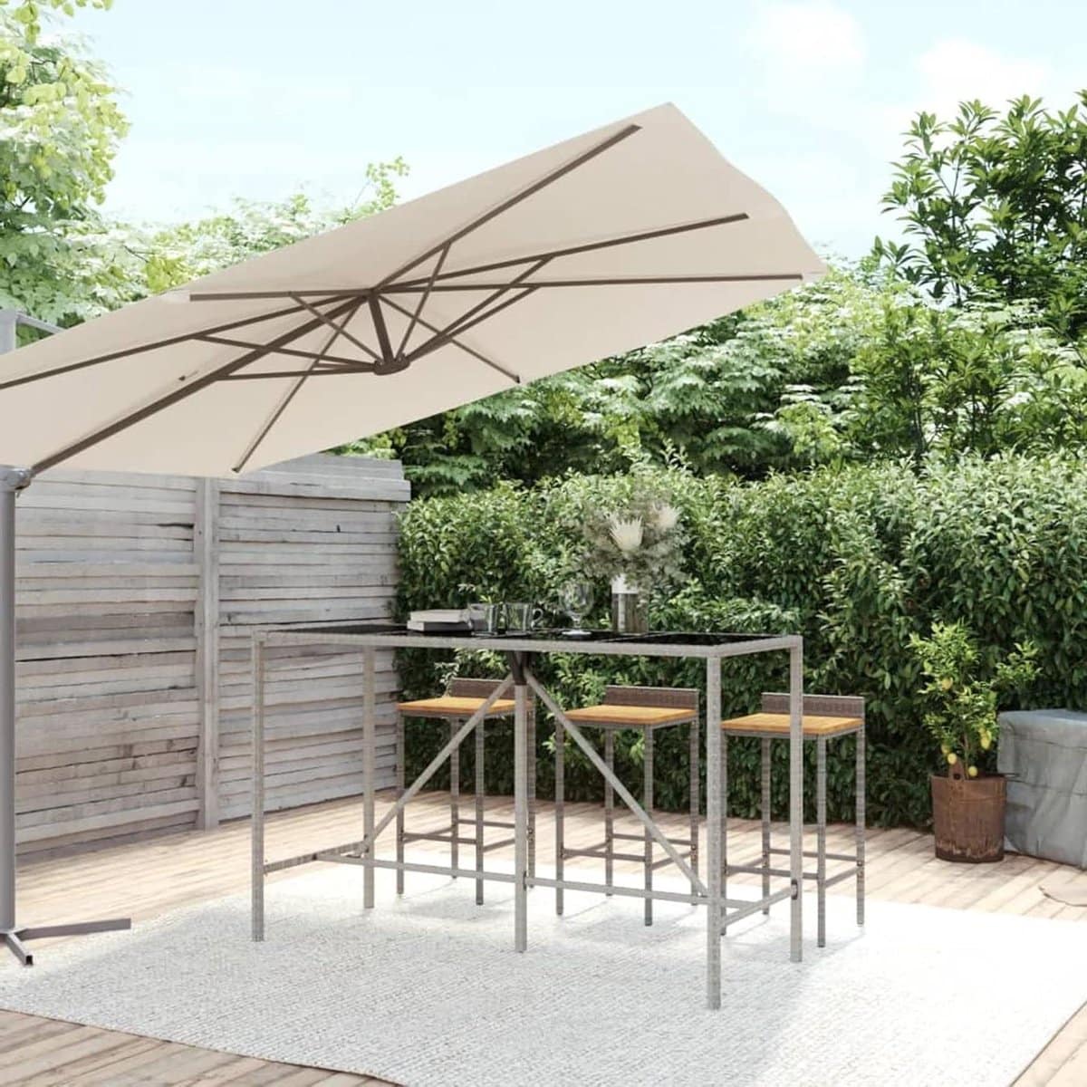 buitentafel met glasplaat terrastafel bartafel genieten van de