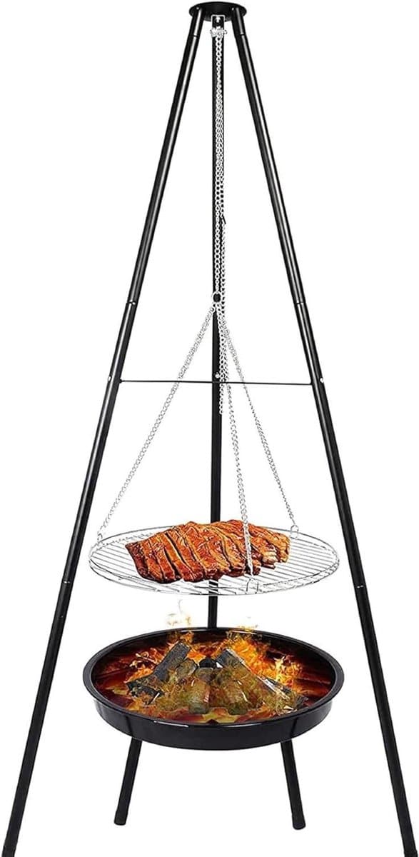 campingvuurkorf met statief buitenhaard bbq buiten koken