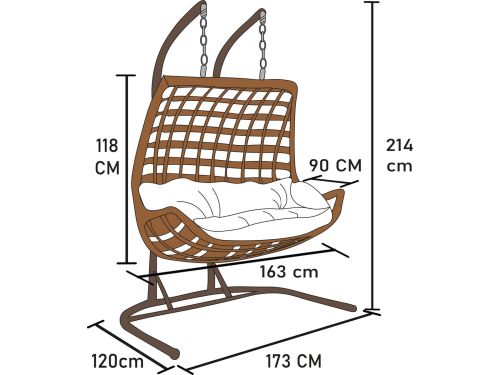 Capri Swing Kemer Rotan Tuinschommel Hangstoel Veranda Schommel 2 persoons