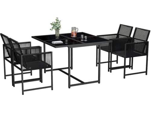 Diningset - Tuinset met metalen frame, tuinmeubelset (5-delig, 4 fauteuils