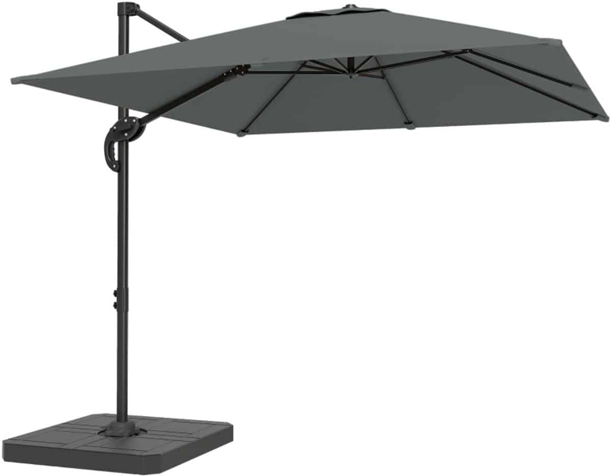 donkergrijs aluminium zweefparasol 360° draaibaar upf50+ zonbescherming buiten 310x244cm