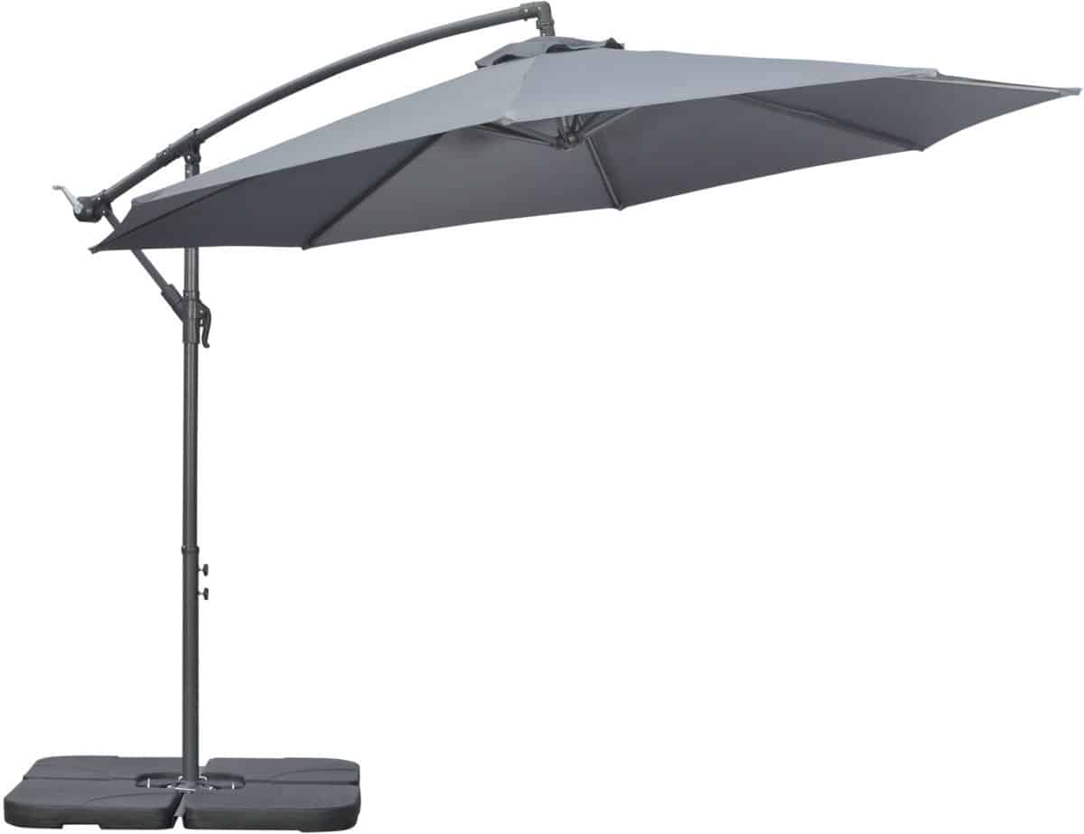 donkergrijze zweefparasol hoge zonbescherming hoek verstelbaar tuin Ø292cm