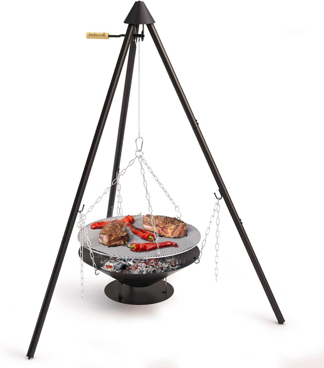 draagbare houtskool bbq driepoot met draagtas hete kampvuur grill