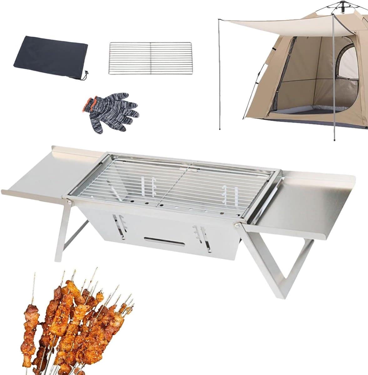 draagbare houtskoolgrill opvouwbare bbq buiten koken roestvrij