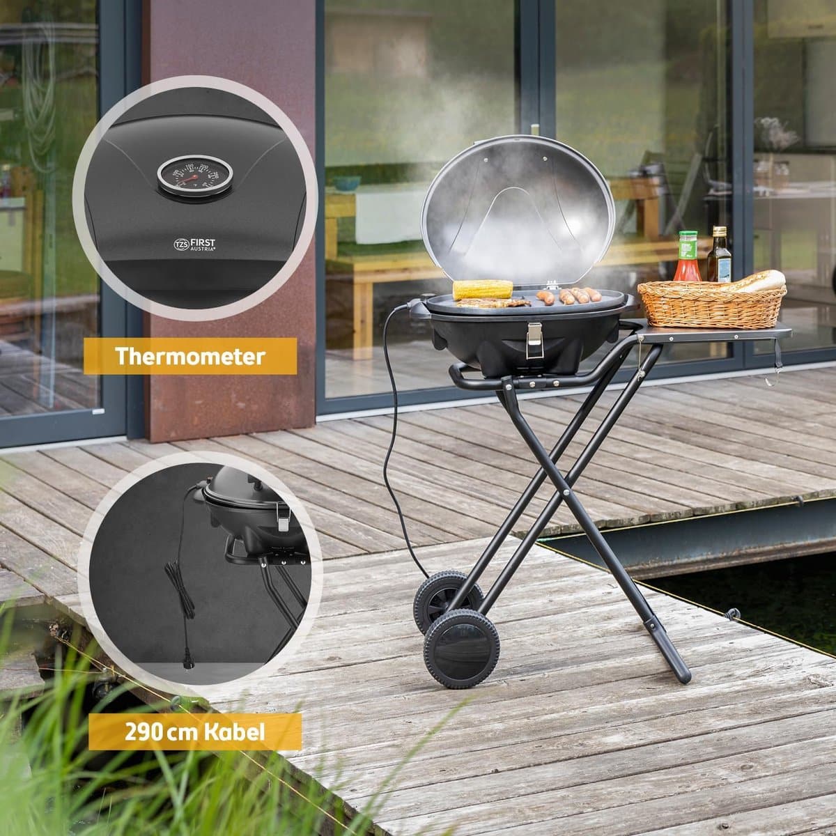 elektrische bbq grill 2 in 1 tafelgrill & staande barbecue 2400w