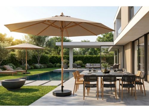 Feel Furniture - Luxe Eikenhouten Parasol met Olefin Stof