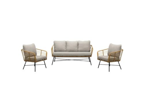 Flow stoel-bank loungeset 5 personen | wicker + teakhout | Bamboo taupe | 3-delig