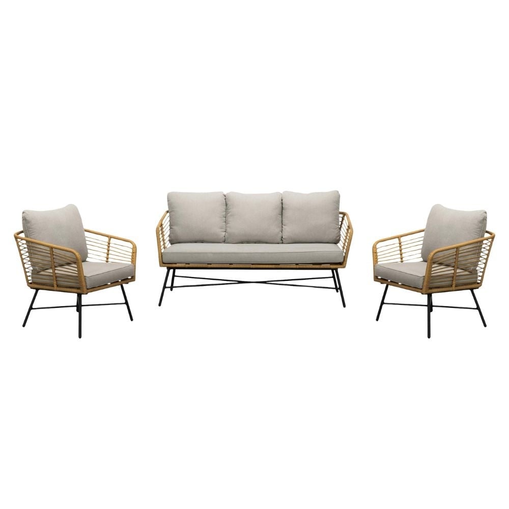 flow stoel bank loungeset 5 personen | wicker + teakhout | bamboo taupe | 3 delig