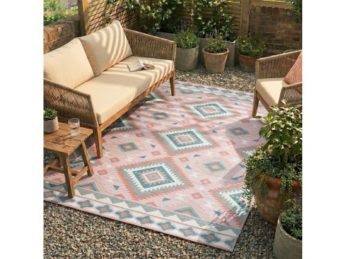 Fraai Bohemian buitenkleed - Vedra Aztec Roze - 160x230cm