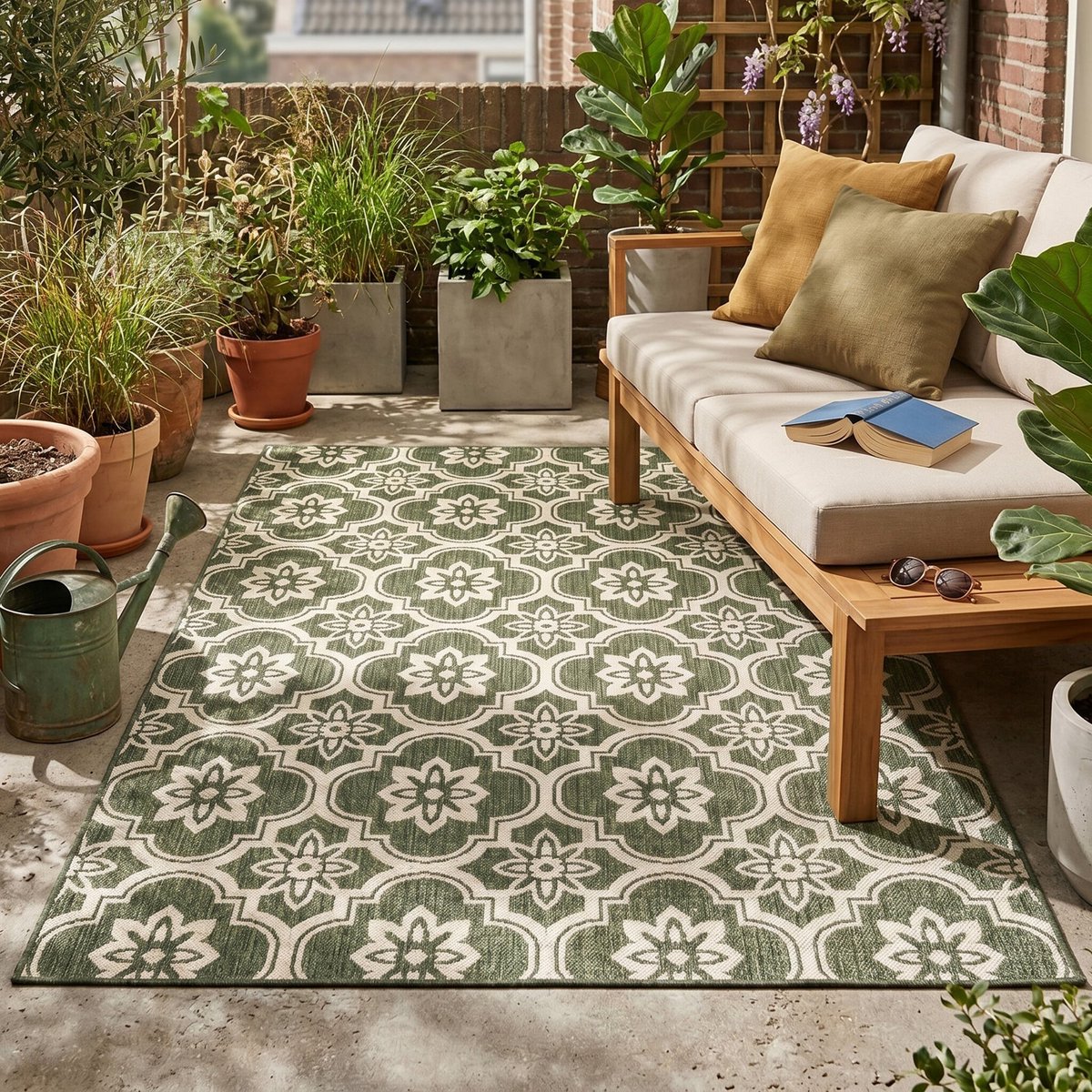 fraai buitenkleed rio flower groen 230x330cm