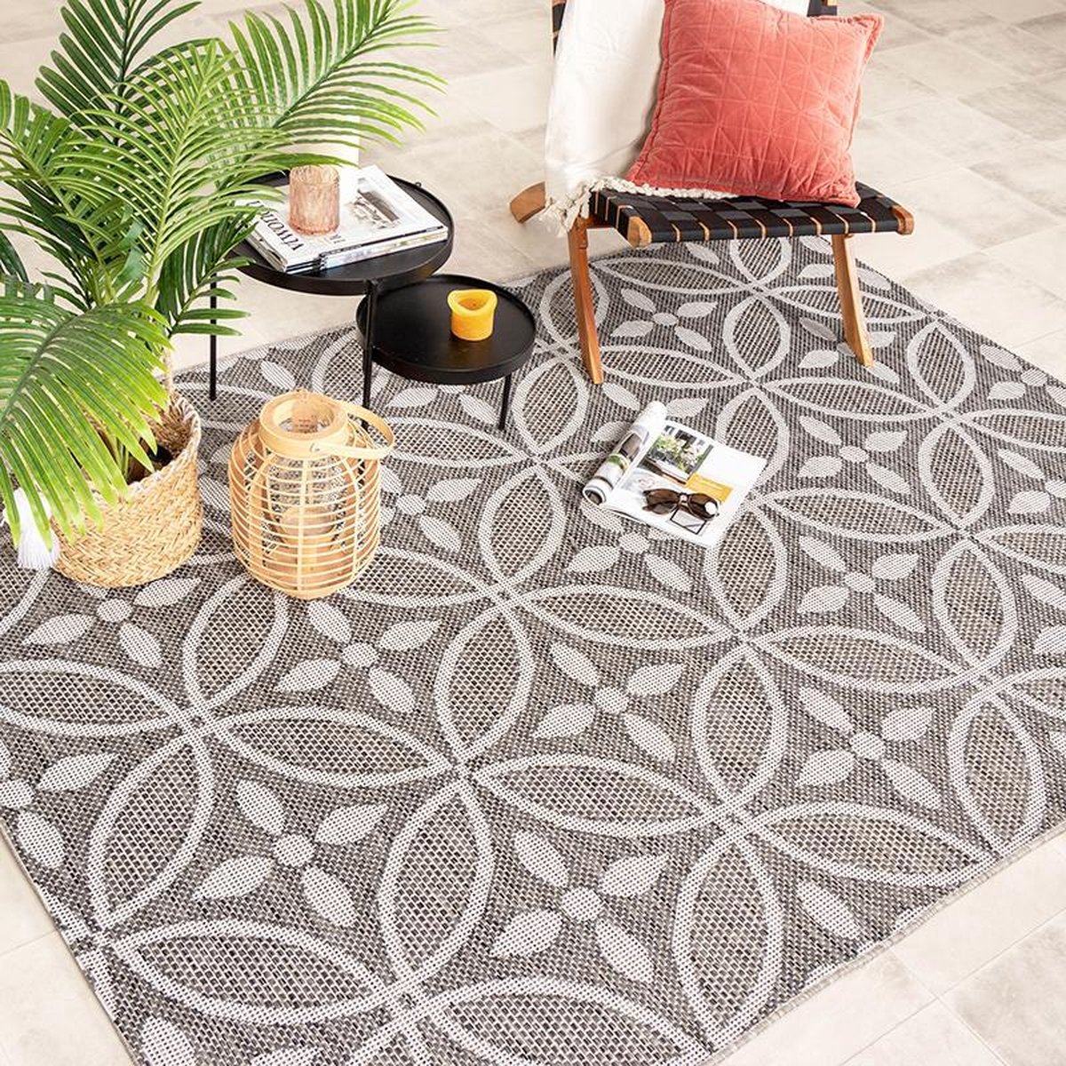 fraai buitenkleed summer pattern grijs 160x230cm