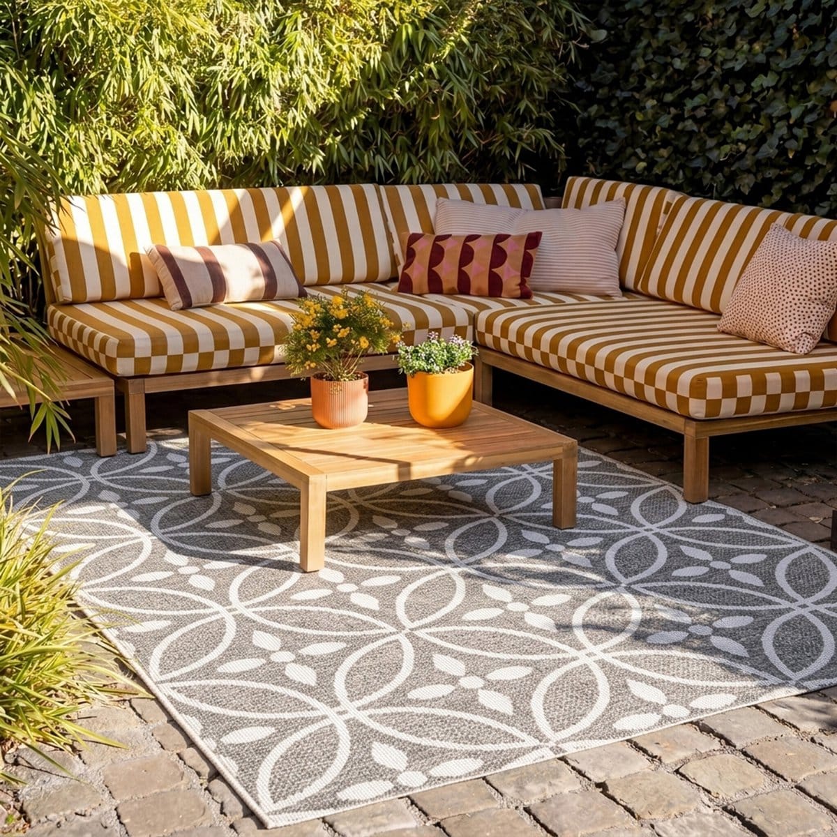 fraai buitenkleed summer pattern grijs 200x290cm