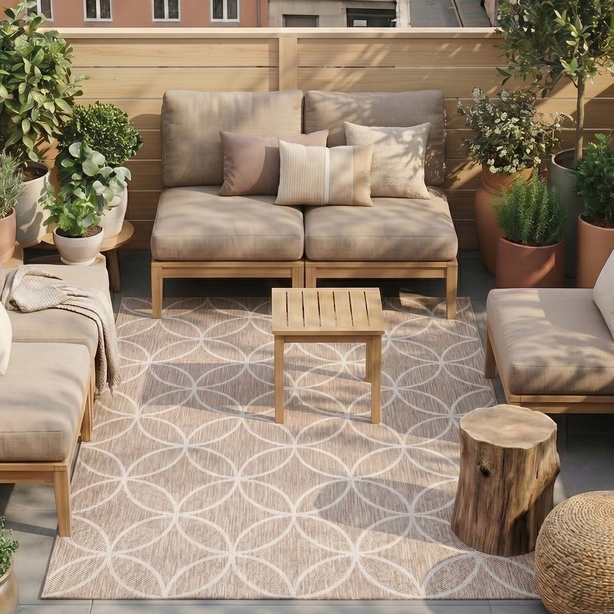 fraai geometrisch buitenkleed faro ripple beige 160×230 cm