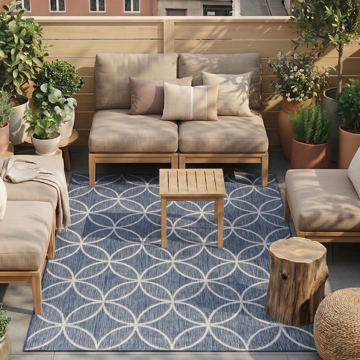fraai geometrisch buitenkleed faro ripple blauw 160×230 cm