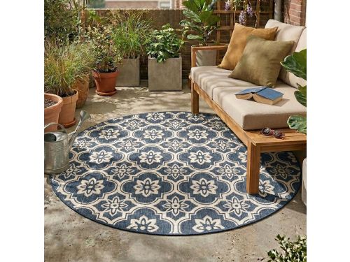 Fraai Rond buitenkleed - Rio Flower Blauw - Ø 230