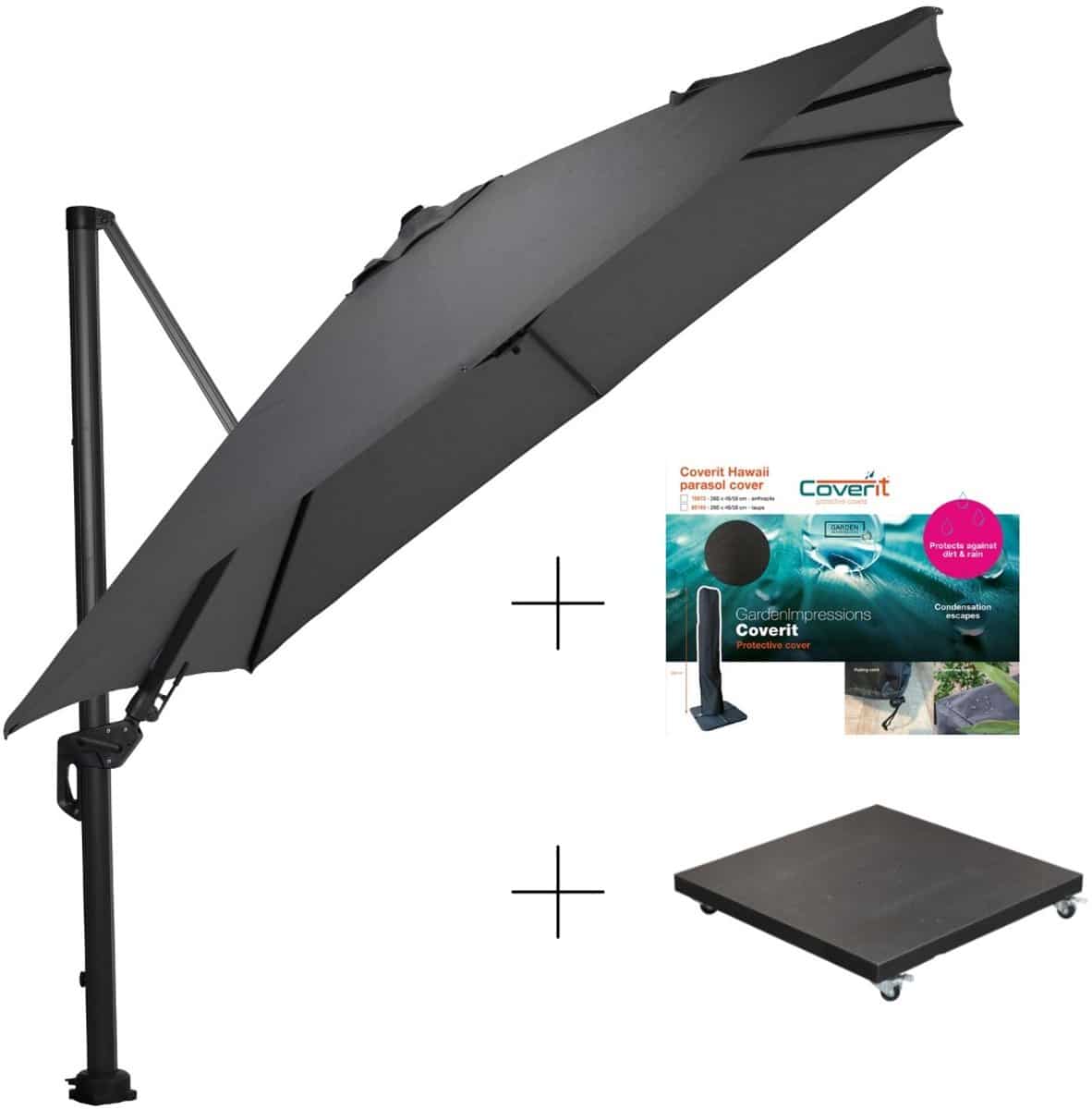 garden impressions hawaii deluxe parasolset 300×300 carbon black anthracite