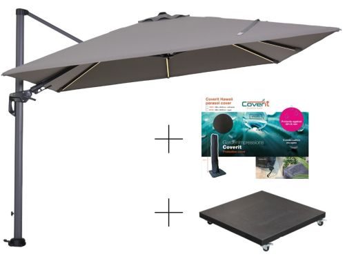 Garden Impressions Hawaii Lumen parasolset 300x300 LED lichtgrijs doek