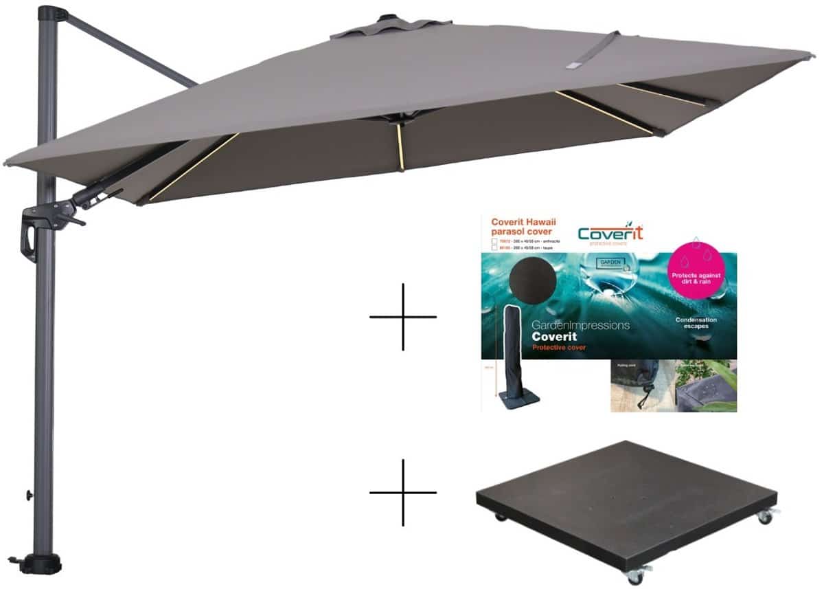 garden impressions hawaii lumen parasolset 300×300 led lichtgrijs doek