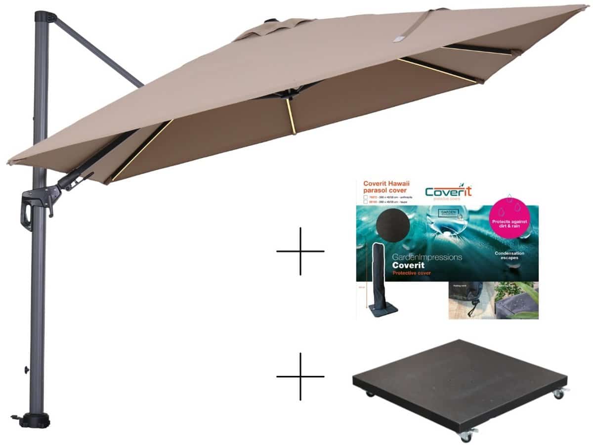 garden impressions hawaii lumen parasolset 300×300 led verlichting taupe