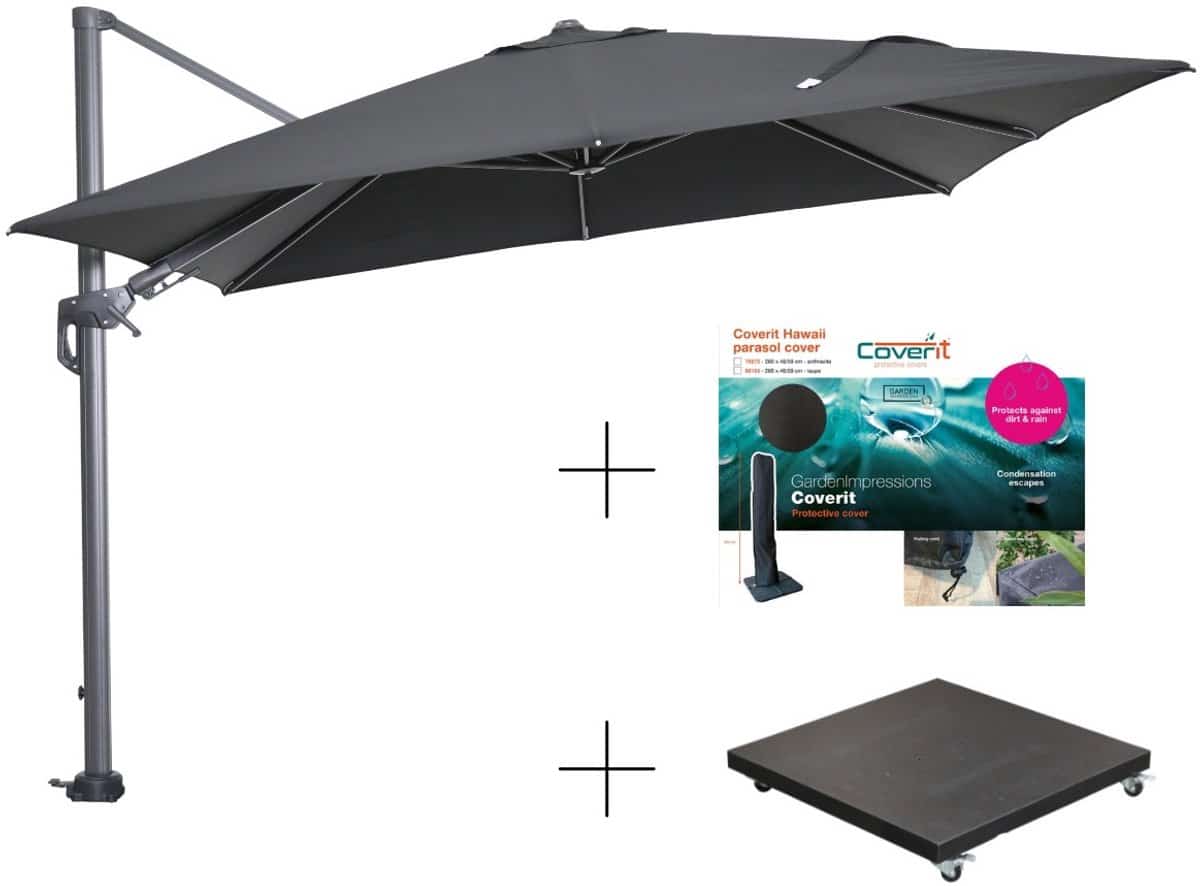 garden impressions hawaii parasolset 300×300 zwart 90 kg