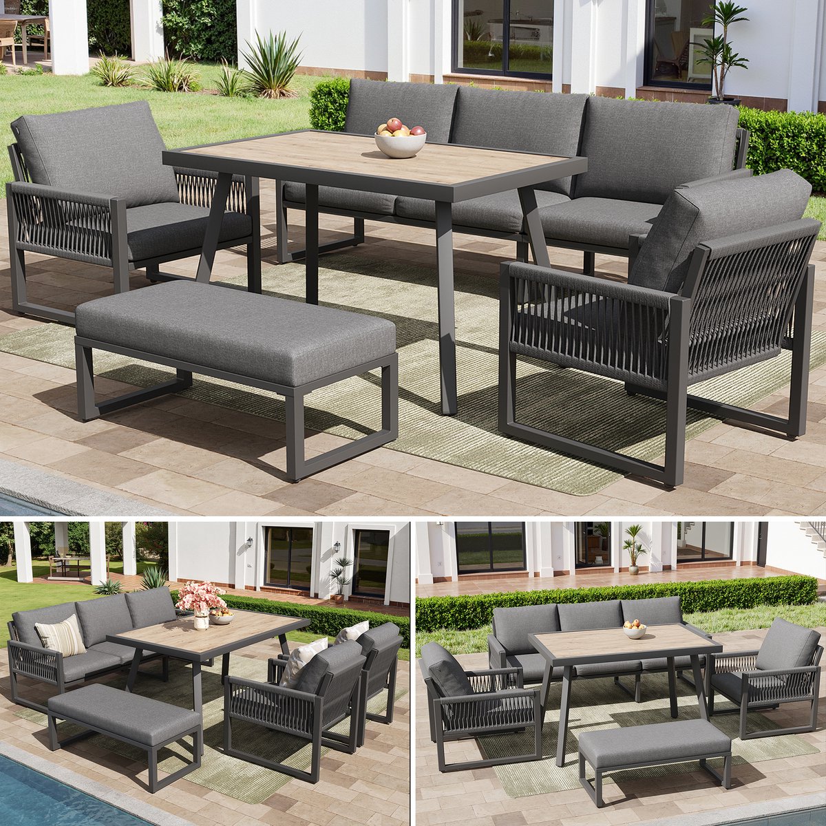 gartenmöbel set 6 7 personen hoek loungesets met bankje