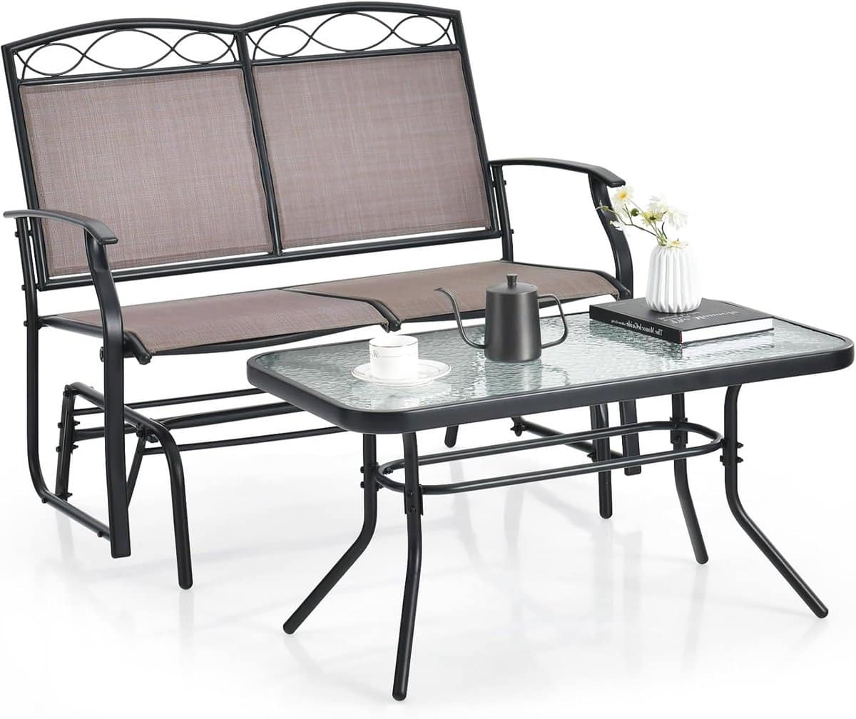giantex tuinbank, schommelbank, 2 zits met salontafel, tuinschommel, zitbank
