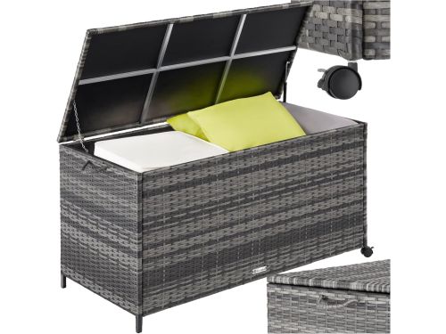 Grote Wicker Opbergbox 297L Buiten met Deksel, Waterdicht en Wielen