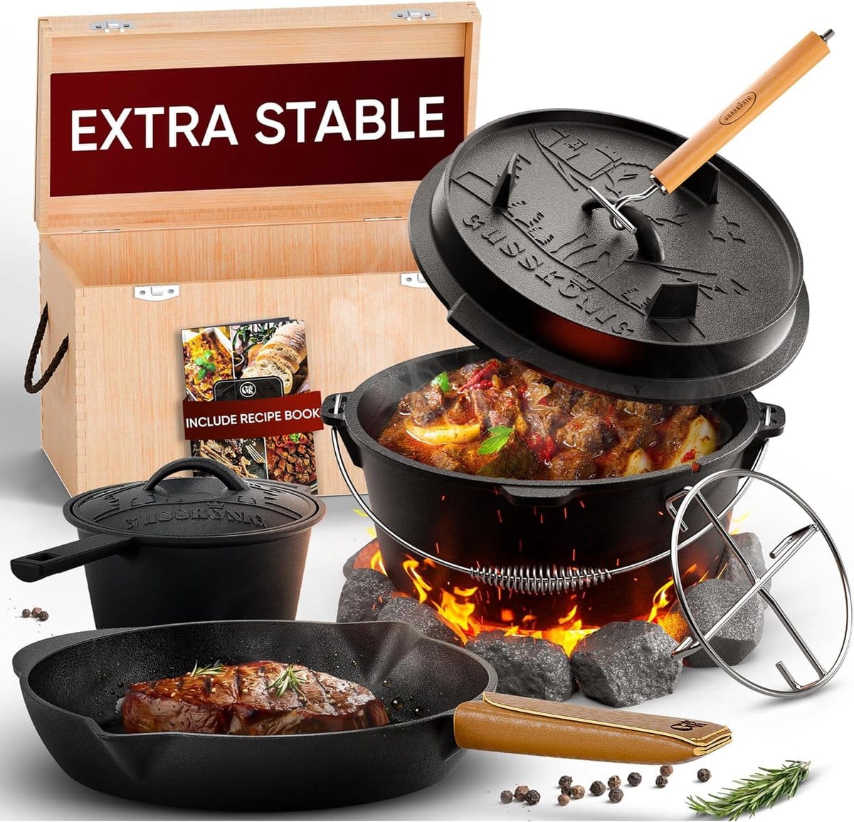 gusskÖnig dutch oven set gietijzeren dutch oven ideaal