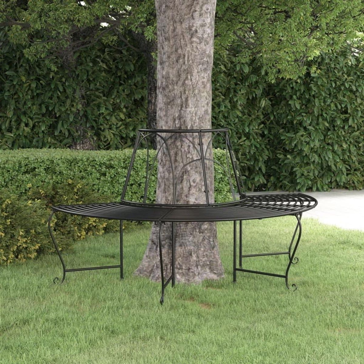 halfronde boombank zitbank rondom ontspannen in tuin