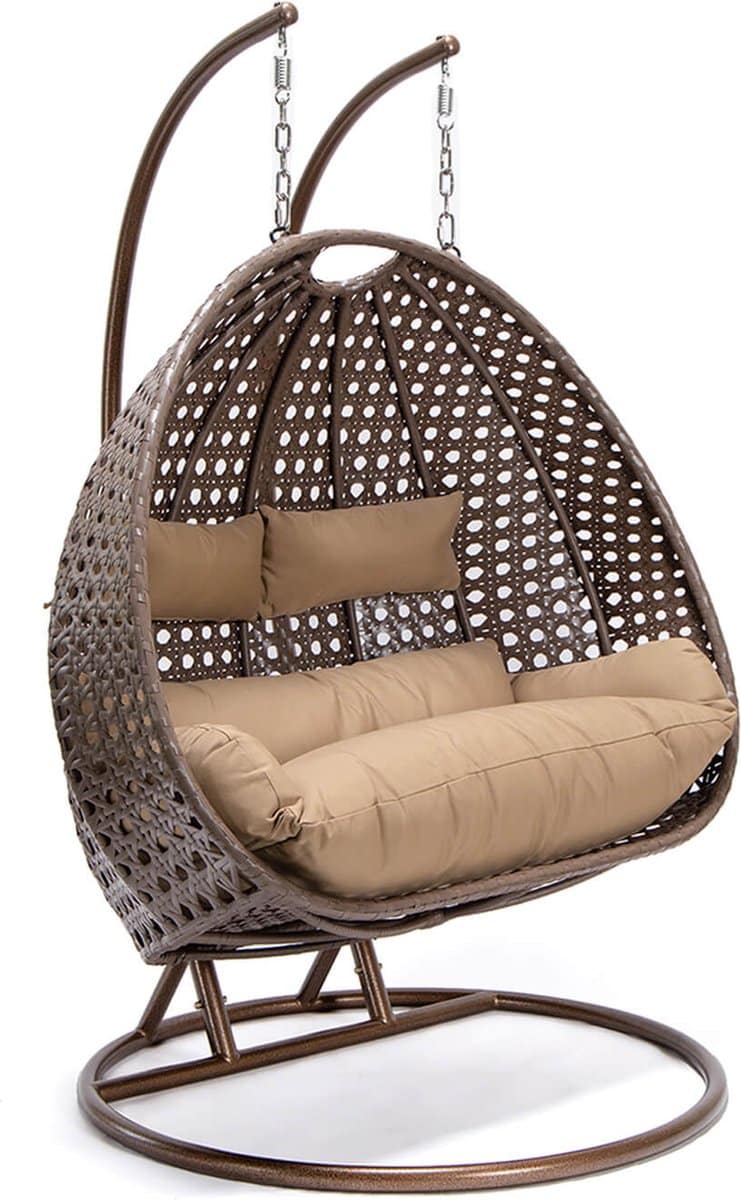 hangstoel polyrattan twin bruin met kussens