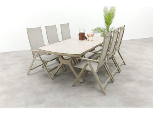 Hartman Napoli/Ponto 6-persoons verstelbare tuinset 220x100 cm. - Latte