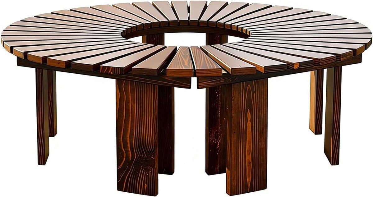houten boombank buitenbank halfrond ontspannen in de tuin