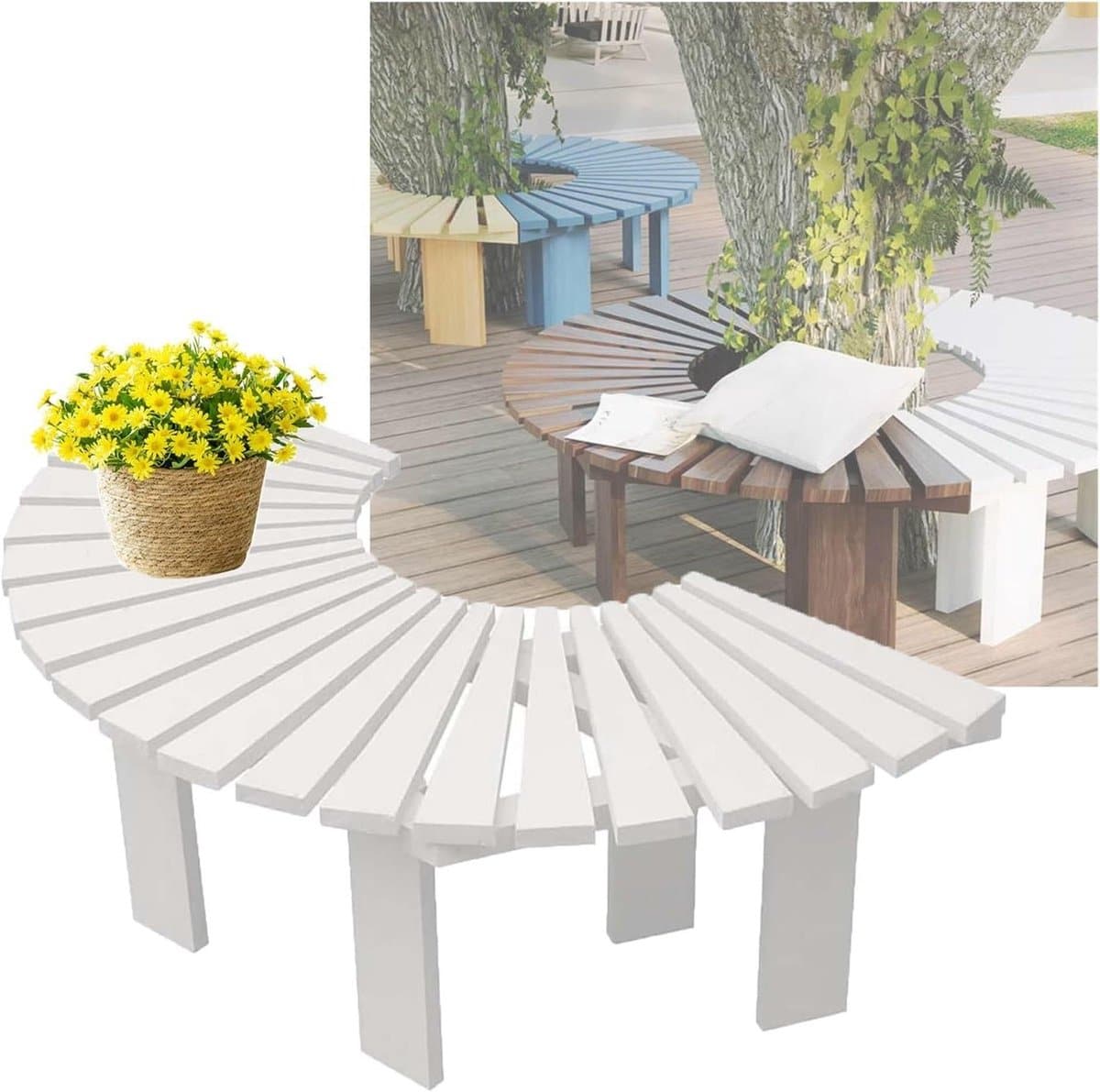 houten boombank halfronde bank ontspannen in tuin