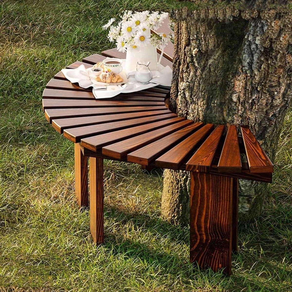 houten boombank halve maan bank tuin decoratie