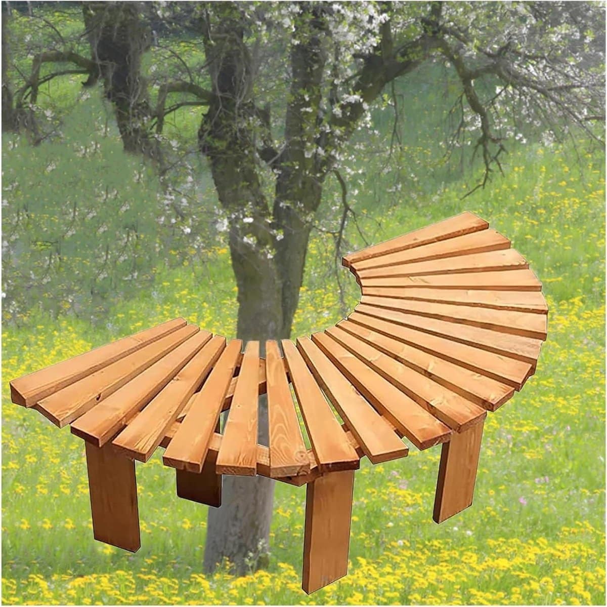 houten boombank parkstoel halfrond tuin ontspanning gratis