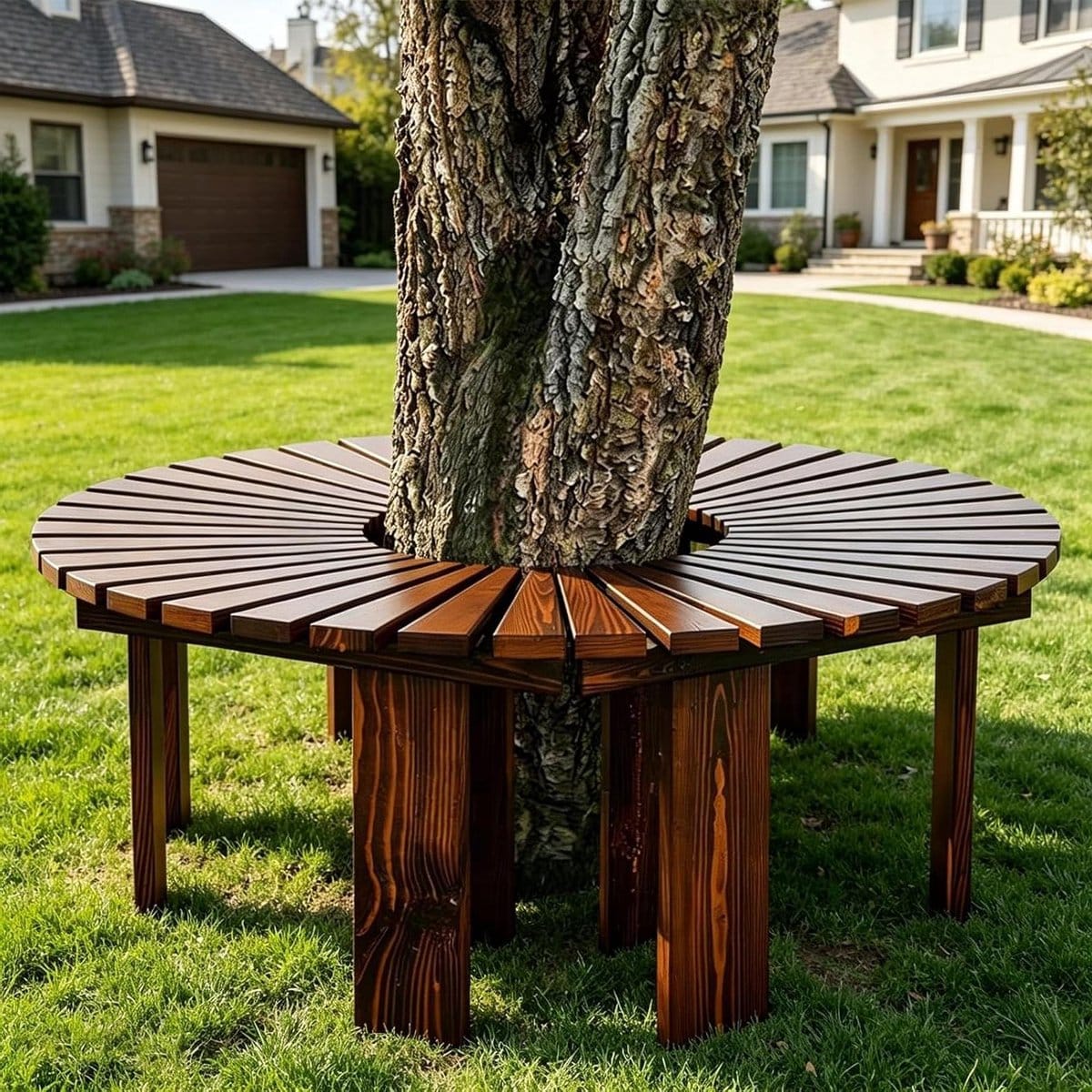 houten boombank tuinbank buiten ontspannen modulair ontwerp