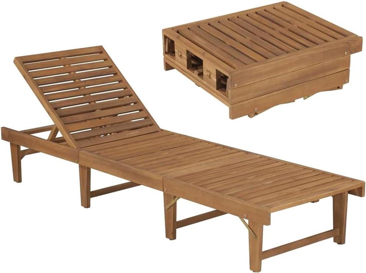 houten ligstoel acacia lounger buiten ontspannen verstelbare