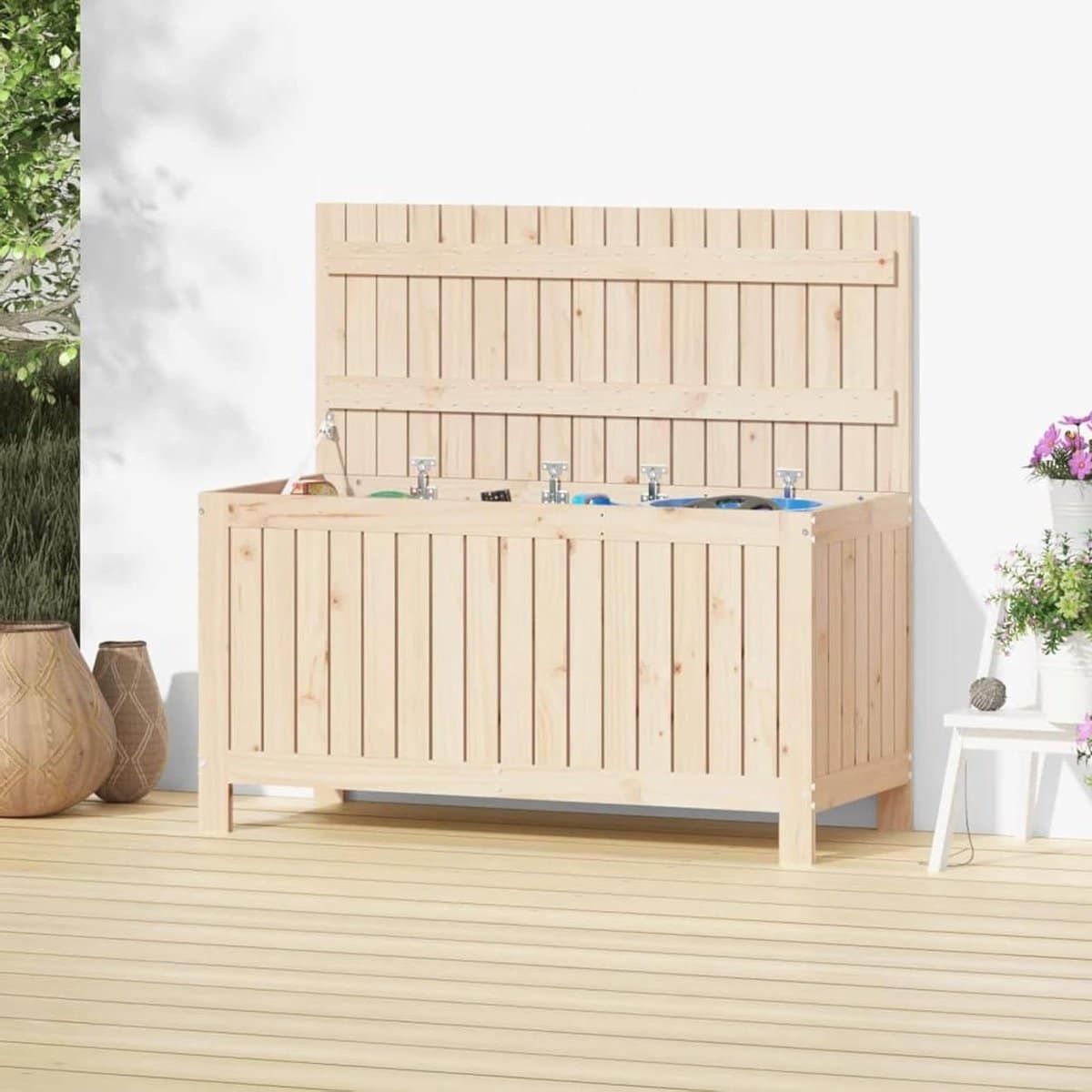 houten opbergbox tuinkast buiten buiten leven massief
