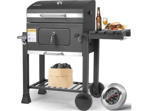 Houtskoolgrill XL met Deksel en Thermometer | BBQ Grillwagen voor