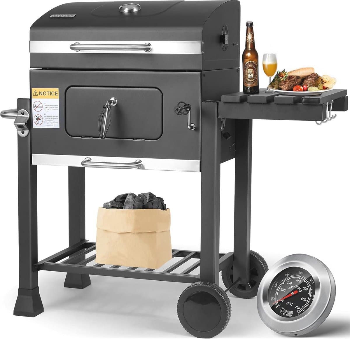 houtskoolgrill xl met deksel en thermometer | bbq grillwagen voor