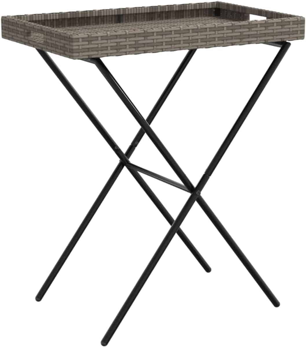 inklapbare bijzettafel met dienblad 65x40x75cm polyratten grijs serveertafel buiten