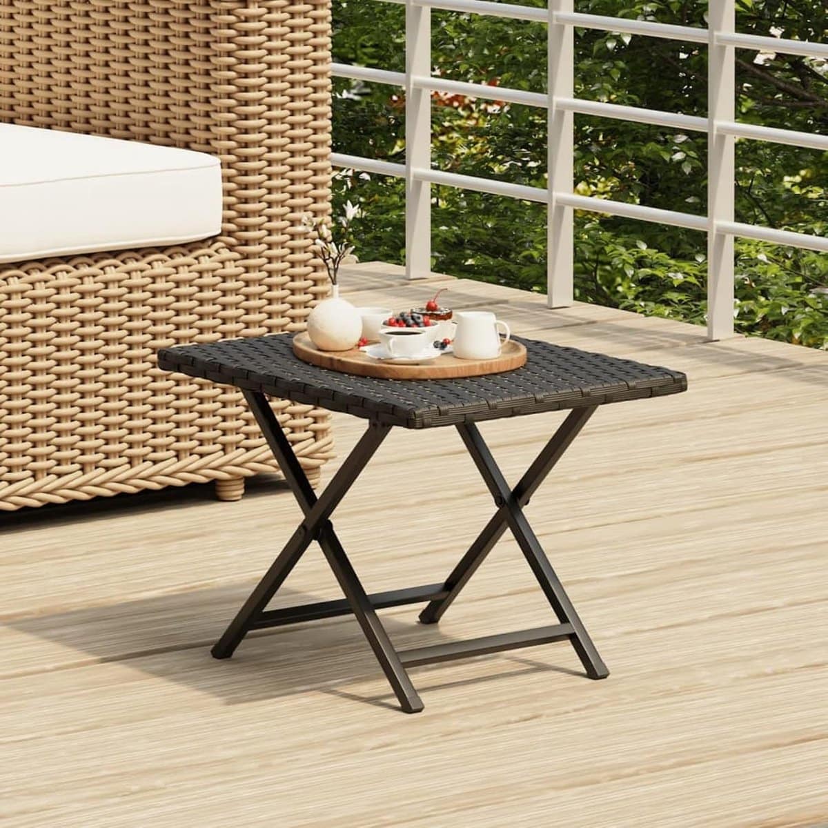 inklapbare bijzettafel polyrotan zwart voor tuin en balkon